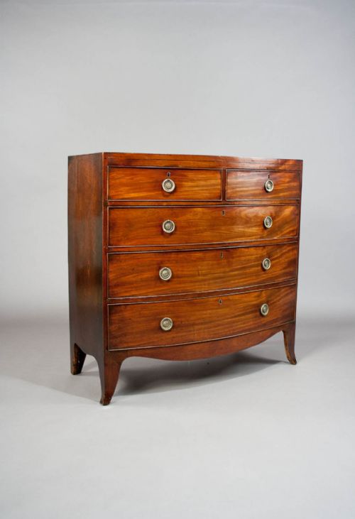 Georgian Mahogany Bow Chest of Drawers Original Wax Finish