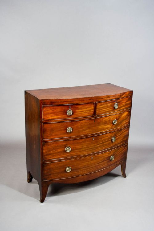 fig 1. Georgian Mahogany Bow Chest Of Drawers Original Wax Finish