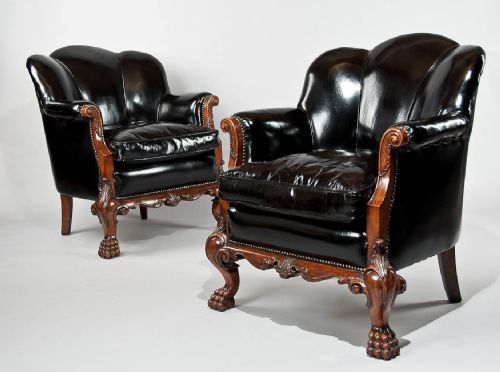 fig 2. Quality Pair of Walnut Leather Armchairs