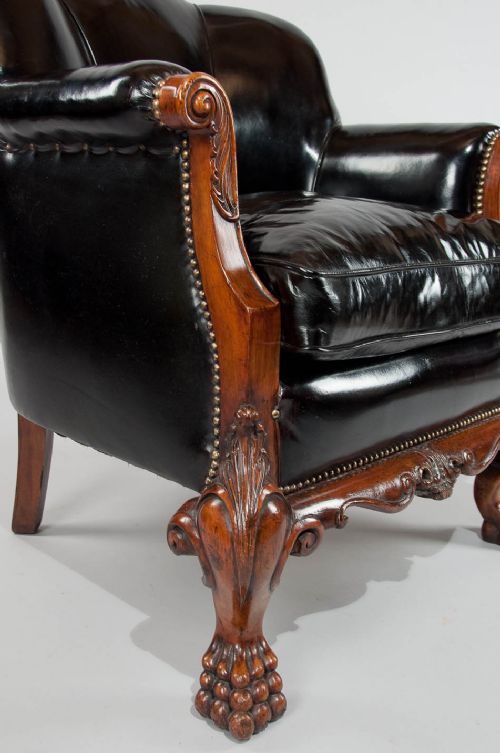 fig 5. Quality Pair of Walnut Leather Armchairs