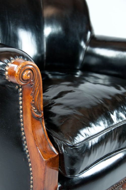 fig 6. Quality Pair of Walnut Leather Armchairs