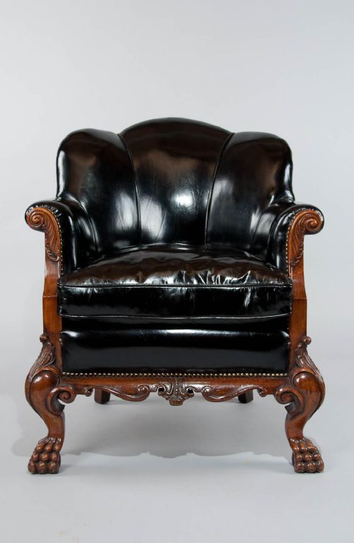 fig 9. Quality Pair of Walnut Leather Armchairs