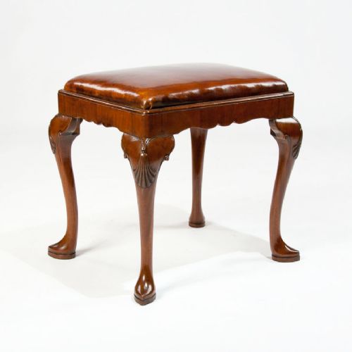 fig 1. Antique Walnut Cabriole Leg Leather Stool