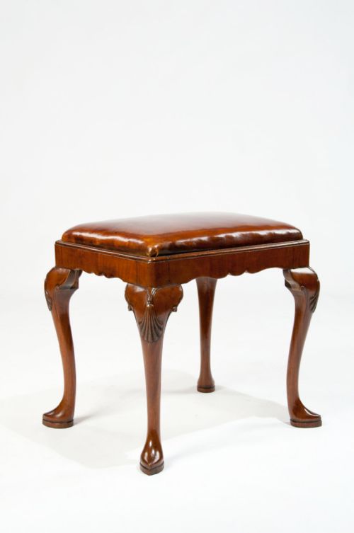 fig 2. Antique Walnut Cabriole Leg Leather Stool