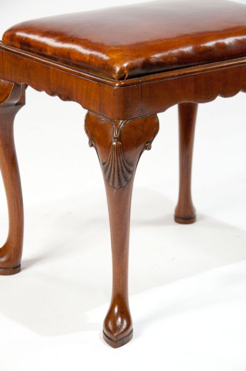 fig 3. Antique Walnut Cabriole Leg Leather Stool