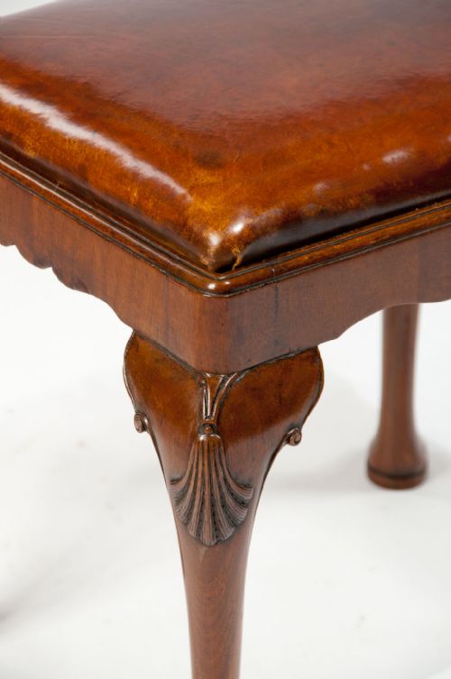 fig 4. Antique Walnut Cabriole Leg Leather Stool