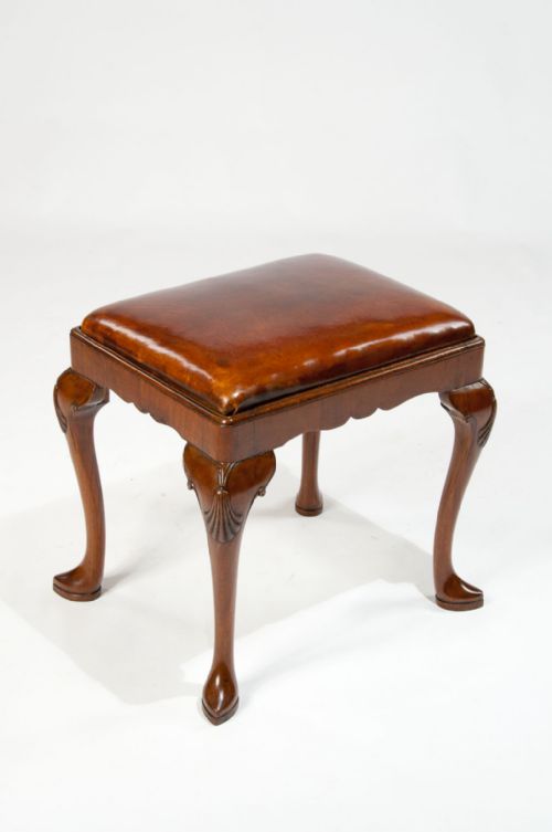 fig 5. Antique Walnut Cabriole Leg Leather Stool
