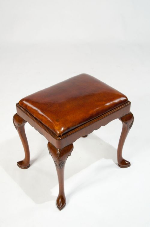 fig 6. Antique Walnut Cabriole Leg Leather Stool