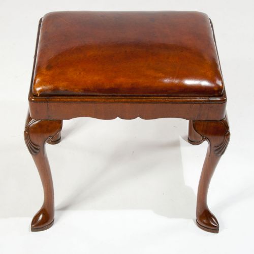 fig 7. Antique Walnut Cabriole Leg Leather Stool