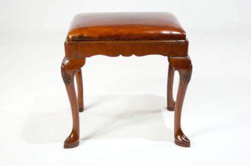 fig 8. Antique Walnut Cabriole Leg Leather Stool