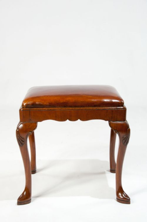 fig 9. Antique Walnut Cabriole Leg Leather Stool