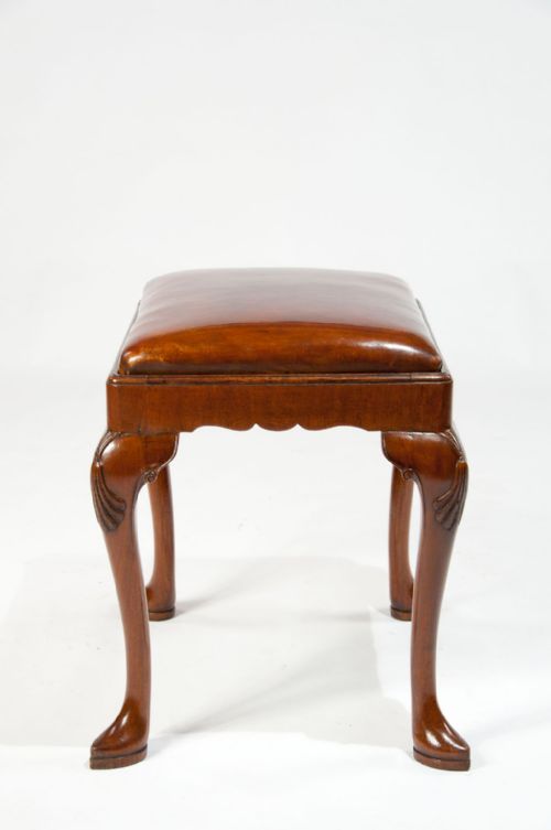 fig 10. Antique Walnut Cabriole Leg Leather Stool