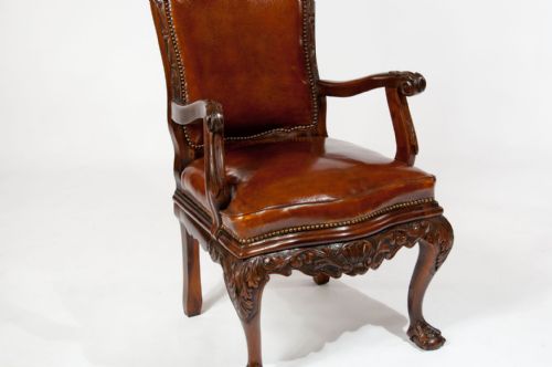 fig 1. 19th Century Walnut Carved Leather Armchair