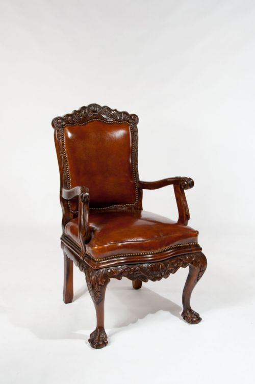 fig 2. 19th Century Walnut Carved Leather Armchair