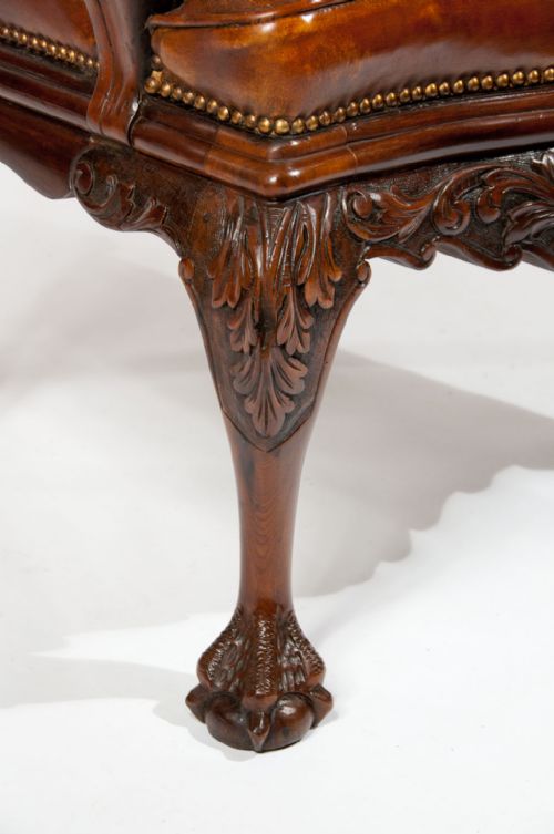 fig 3. 19th Century Walnut Carved Leather Armchair