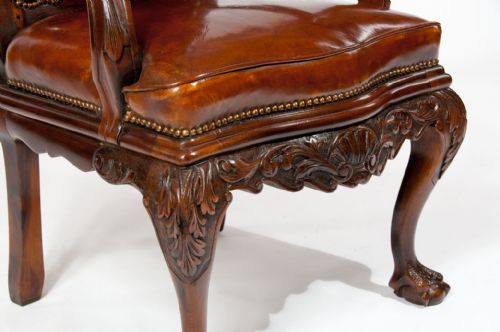 fig 4. 19th Century Walnut Carved Leather Armchair