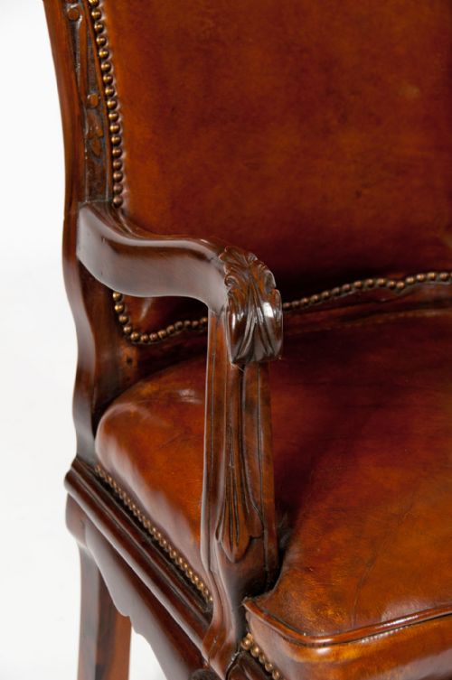 fig 5. 19th Century Walnut Carved Leather Armchair