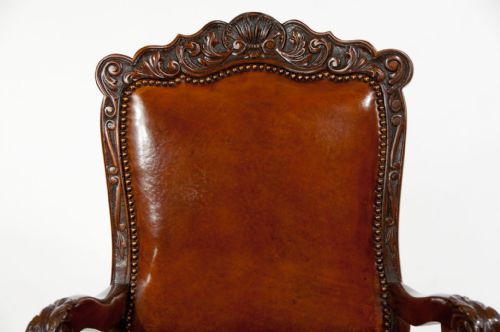 fig 7. 19th Century Walnut Carved Leather Armchair