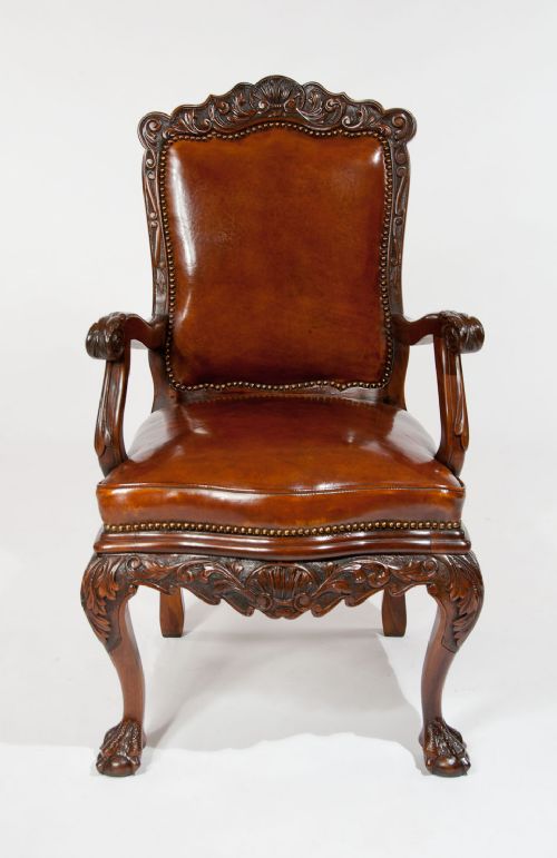 fig 6. 19th Century Walnut Carved Leather Armchair