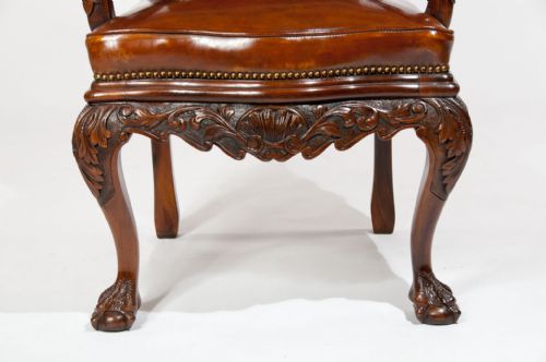 fig 9. 19th Century Walnut Carved Leather Armchair