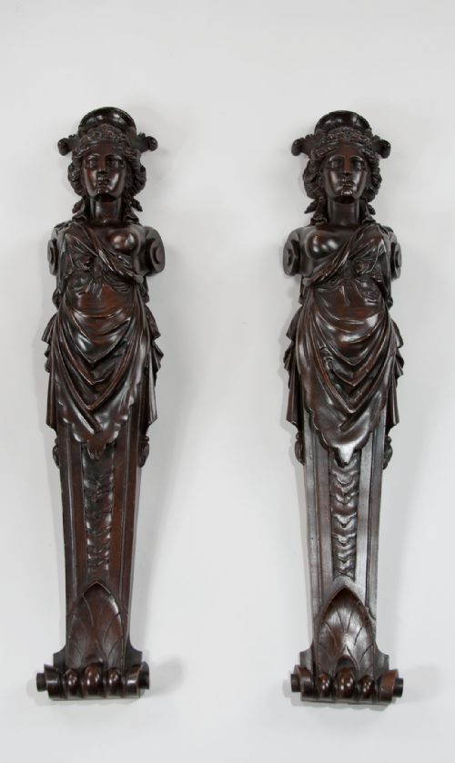 fig 1. 19th Century Pair of Carved Female Caryatids