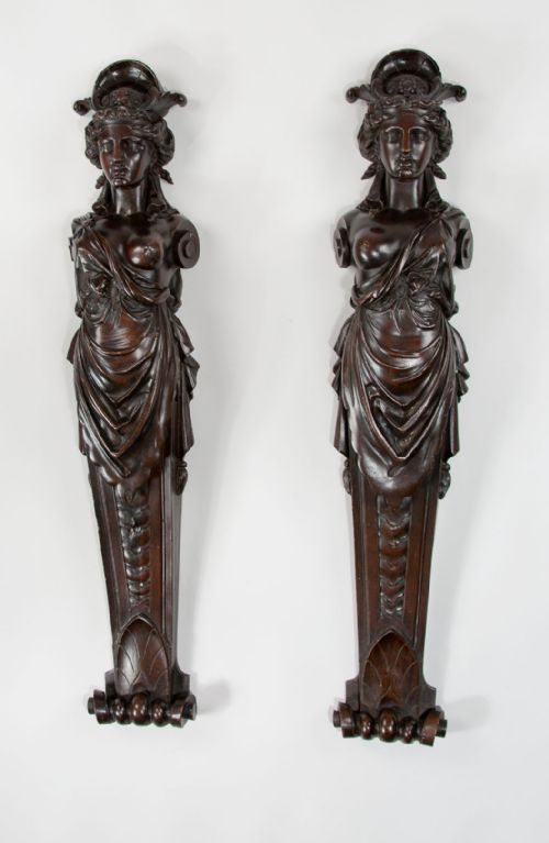 19th Century Pair of Carved Female Caryatids