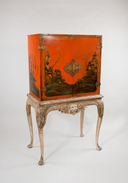 1920 Chinoiserie Cocktail Cabinet Silver Base