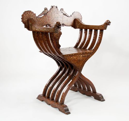 fig 1. An Indian Brass Inlaid X Frame Chair