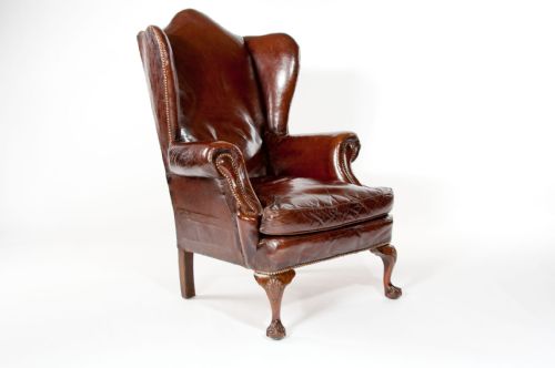 fig 3. Quality Antique Walnut Leather Wing Chair