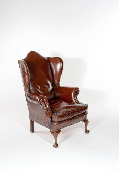 fig 2. Quality Antique Walnut Leather Wing Chair