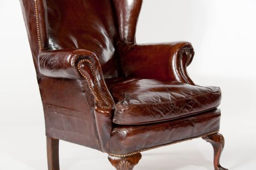 fig 4. Quality Antique Walnut Leather Wing Chair