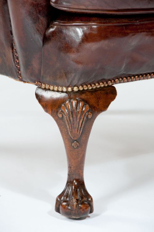 fig 5. Quality Antique Walnut Leather Wing Chair
