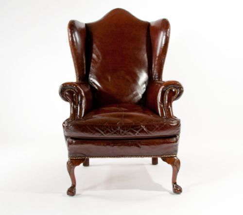 fig 6. Quality Antique Walnut Leather Wing Chair