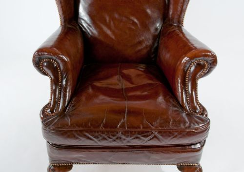fig 7. Quality Antique Walnut Leather Wing Chair