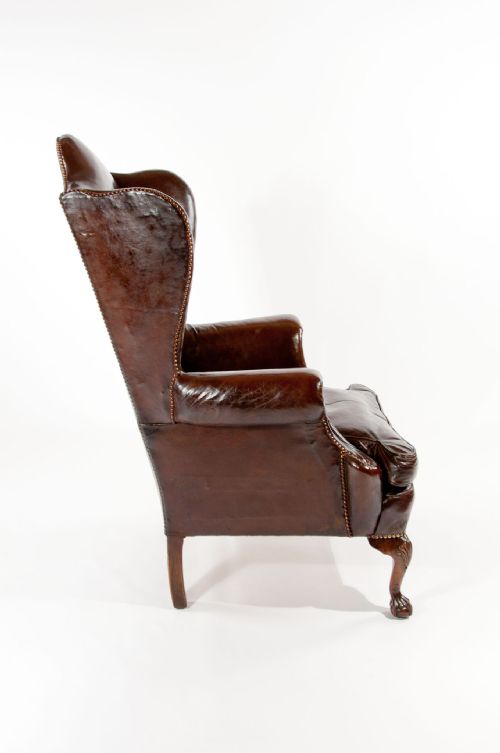 fig 9. Quality Antique Walnut Leather Wing Chair