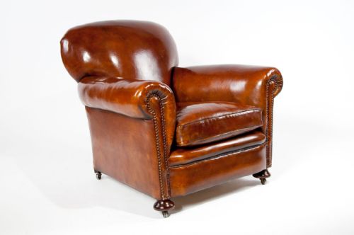 fig 4. Quality Pair Antique Leather Club Armchairs