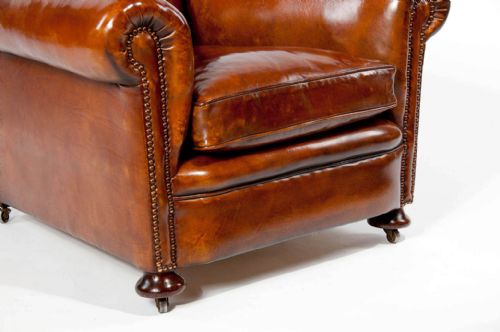fig 6. Quality Pair Antique Leather Club Armchairs