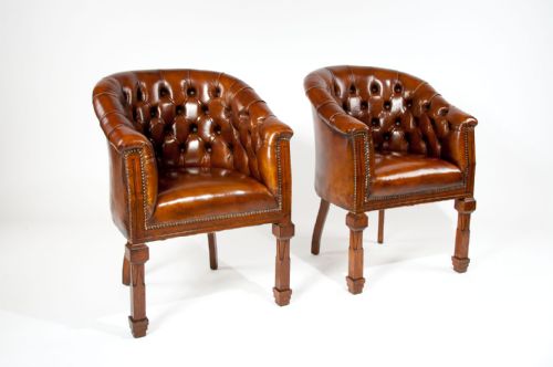 fig 1. Antique Pair of Leather Tub Armchairs