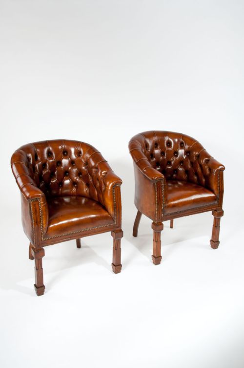 fig 2. Antique Pair of Leather Tub Armchairs