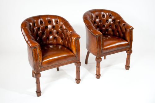 fig 3. Antique Pair of Leather Tub Armchairs