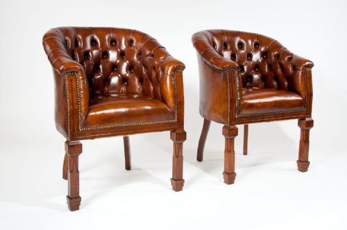 fig 4. Antique Pair of Leather Tub Armchairs
