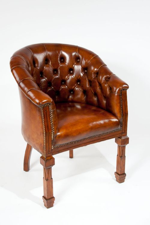 fig 5. Antique Pair of Leather Tub Armchairs
