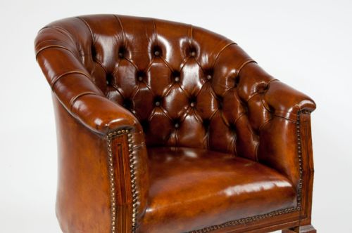fig 8. Antique Pair of Leather Tub Armchairs