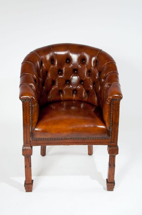 fig 10. Antique Pair of Leather Tub Armchairs