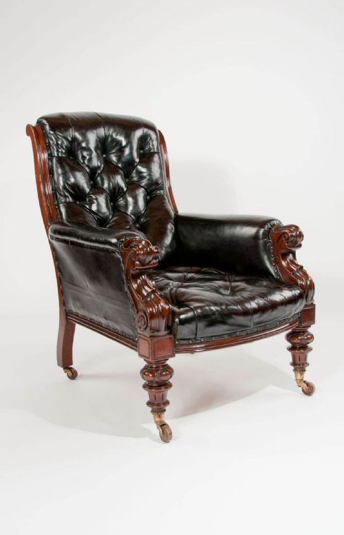 Antique Mahogany Leather Armchair 19th Century