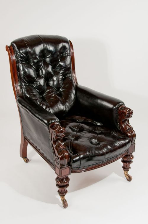 fig 1. Antique Mahogany Leather Armchair 19th Century