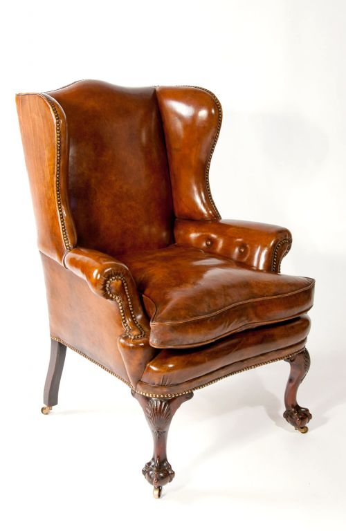 Quality 19th Century Walnut Leather Wing Chair