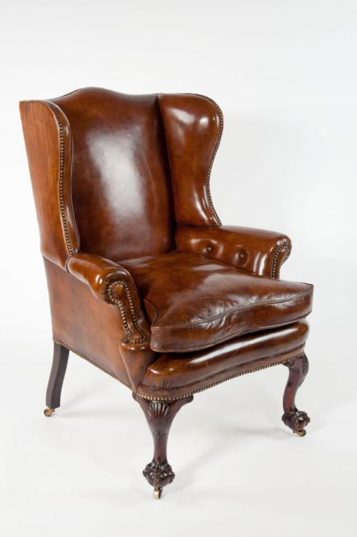 fig 1. Quality 19th Century Walnut Leather Wing Chair