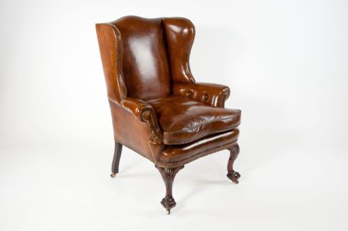 fig 2. Quality 19th Century Walnut Leather Wing Chair