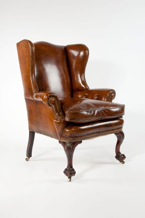 fig 3. Quality 19th Century Walnut Leather Wing Chair